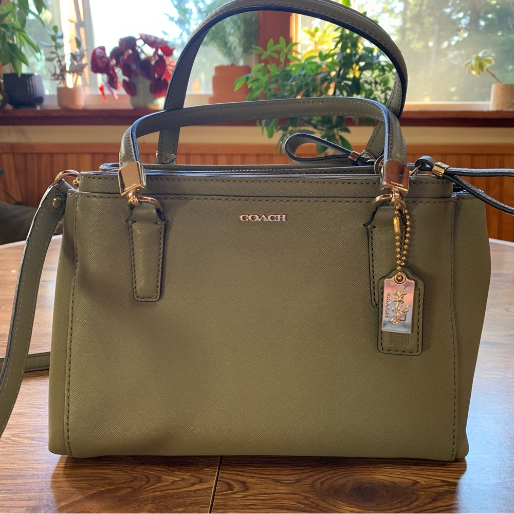 Coach Olive Green Crossbody Satchel with Gold Hardware